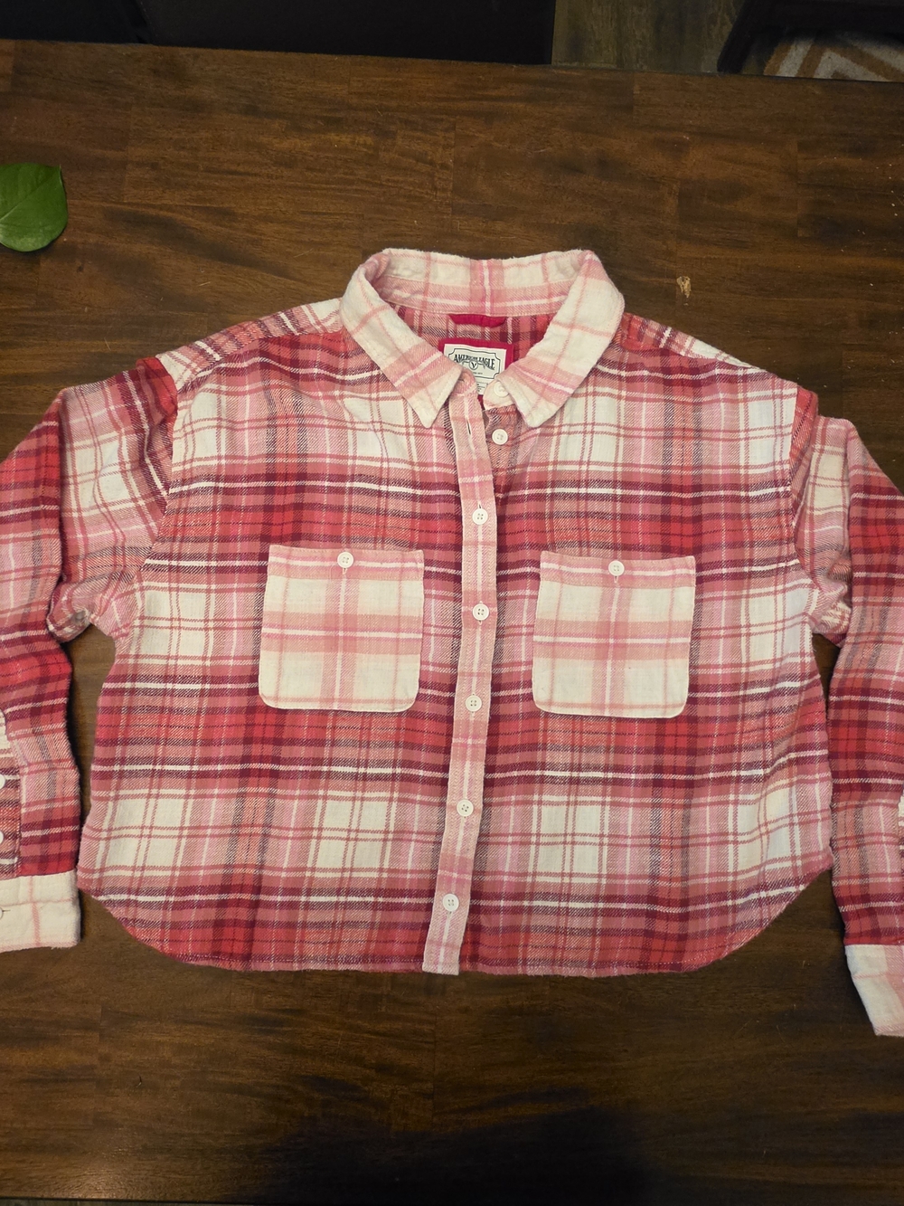 American Eagle Outfitters Pink Plaid Cropped Button-Up